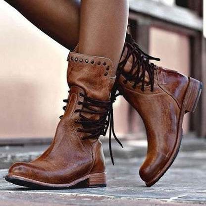 Bottes en cuir femme – Chaussures à lacets élégantes et confortables pour automne