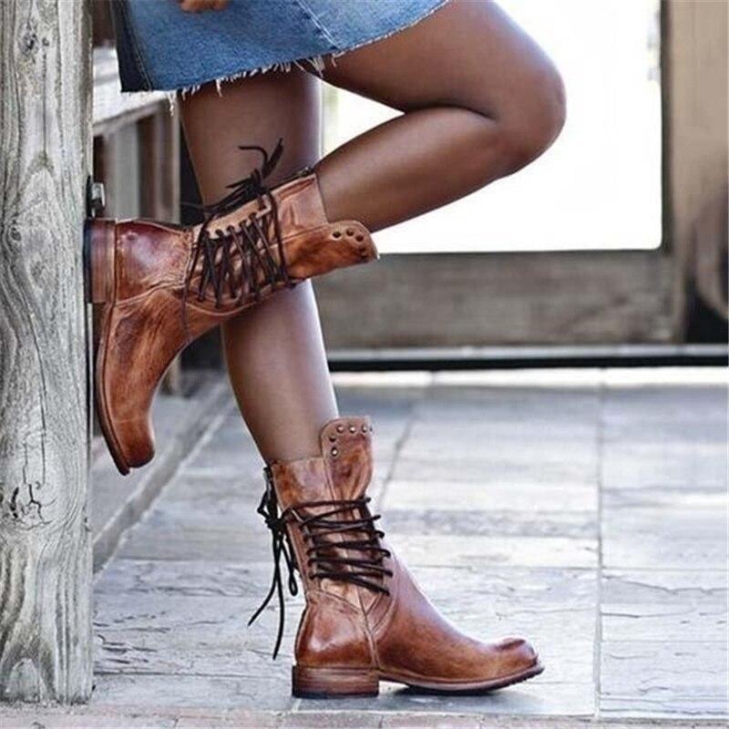 Bottes en cuir femme – Chaussures à lacets élégantes et confortables pour automne