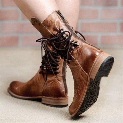 Bottes en cuir femme – Chaussures à lacets élégantes et confortables pour automne