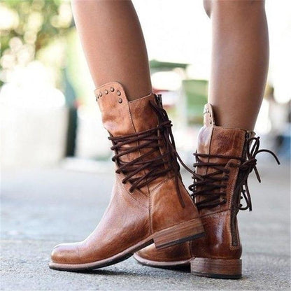 Bottes en cuir femme – Chaussures à lacets élégantes et confortables pour automne