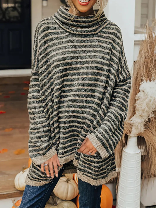 Pull rayé femme – Pull en laine doux à manches longues pour un look décontracté