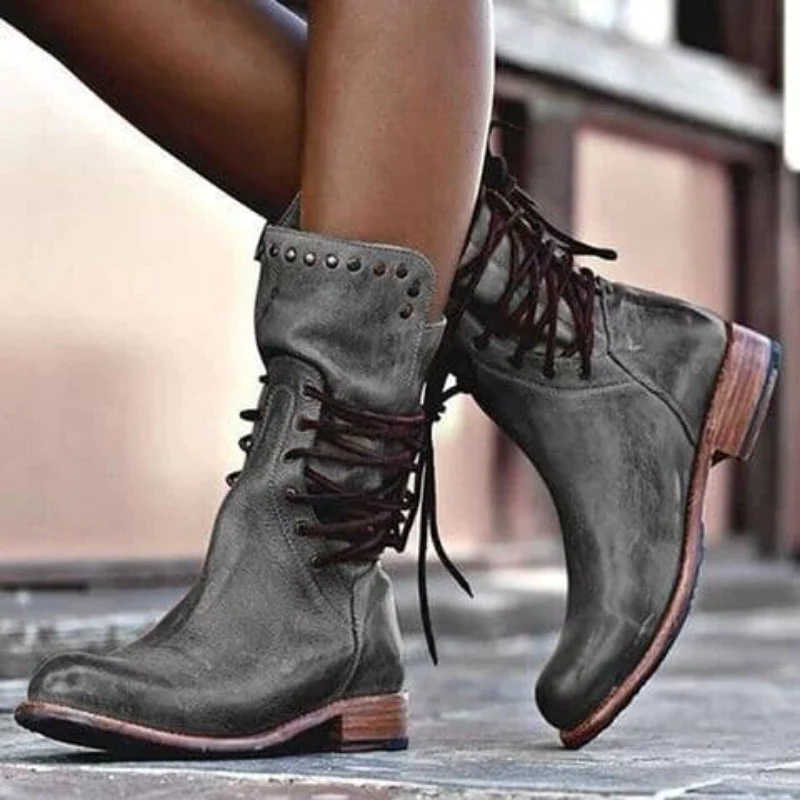 Bottes en cuir femme – Chaussures à lacets élégantes et confortables pour automne