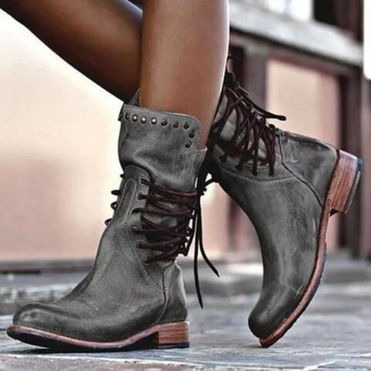 Bottes en cuir femme – Chaussures à lacets élégantes et confortables pour automne