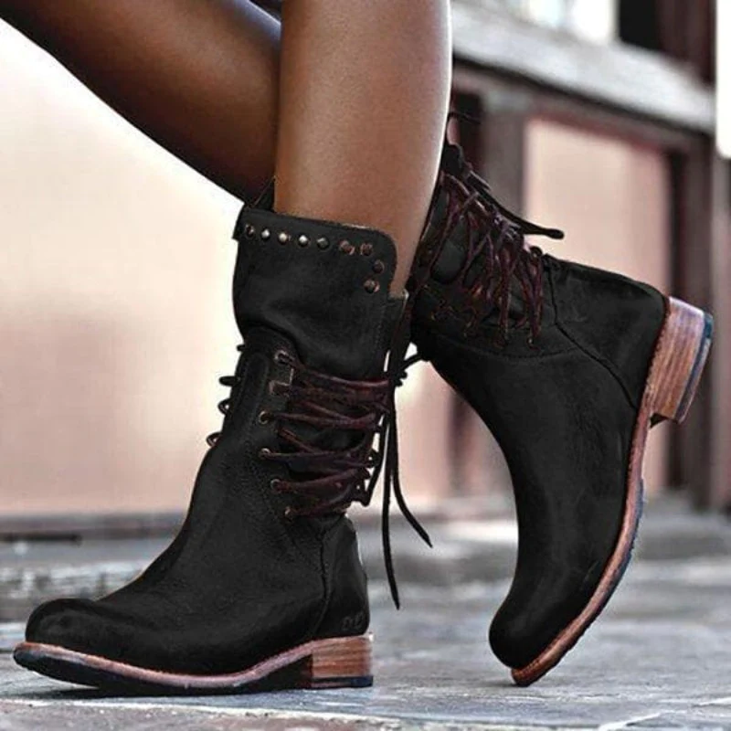 Bottes en cuir femme – Chaussures à lacets élégantes et confortables pour automne