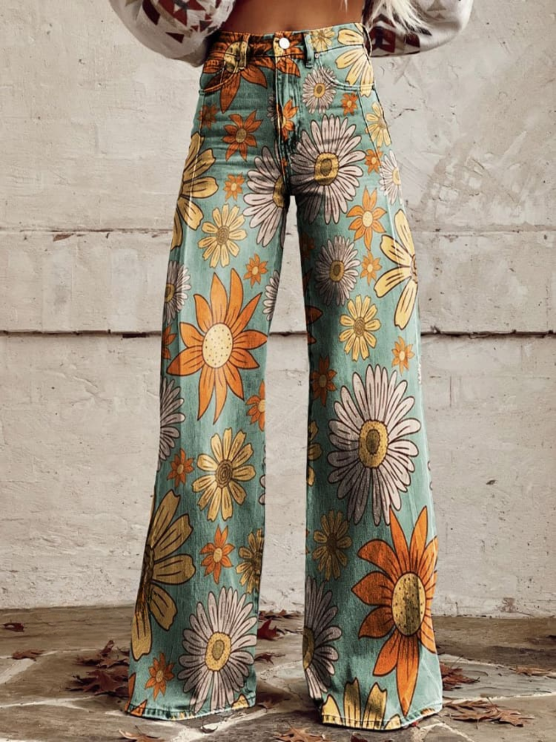 Pantalon large fleuri femme – Pantalon élégant en tissu léger pour été