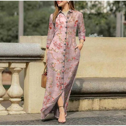 Robe longue fleurie femme – Robe élégante à manches courtes pour été