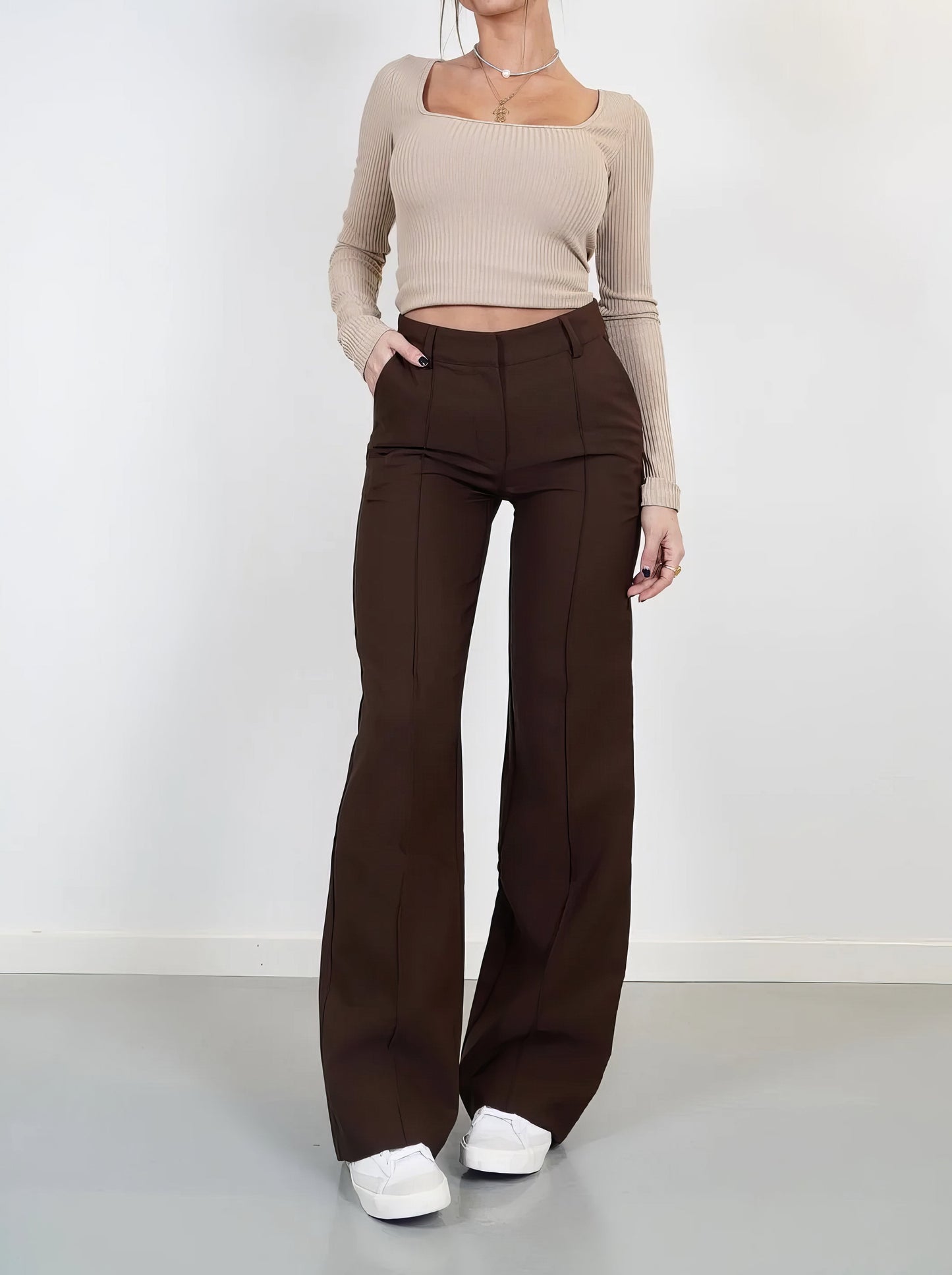 Pantalons taille haute femme – Pantalon chic en coton, coupe élégante et confortable