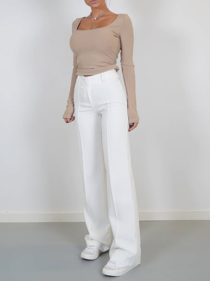 Pantalons taille haute femme – Pantalon chic en coton, coupe élégante et confortable