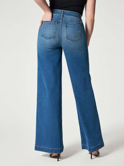 Jeans femme pull-on – Pantalon à jambes larges confortable et tendance