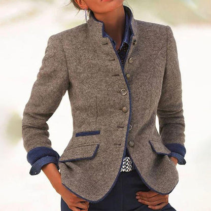 Blazer femme à col haut – Veste élégante en tissu doux pour occasions formelles