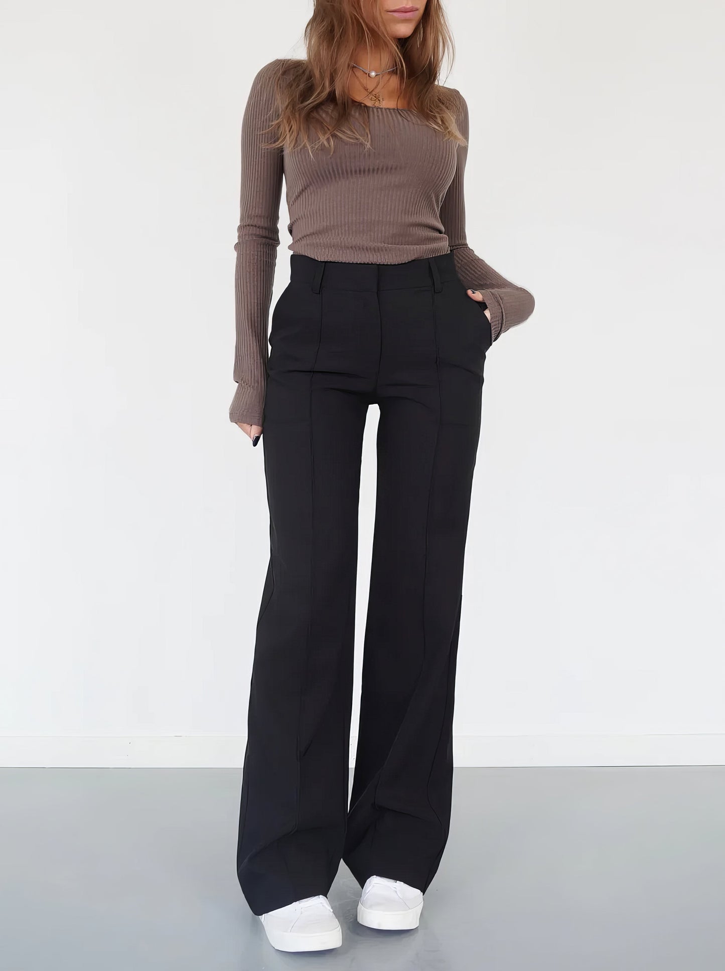 Pantalons taille haute femme – Pantalon chic en coton, coupe élégante et confortable