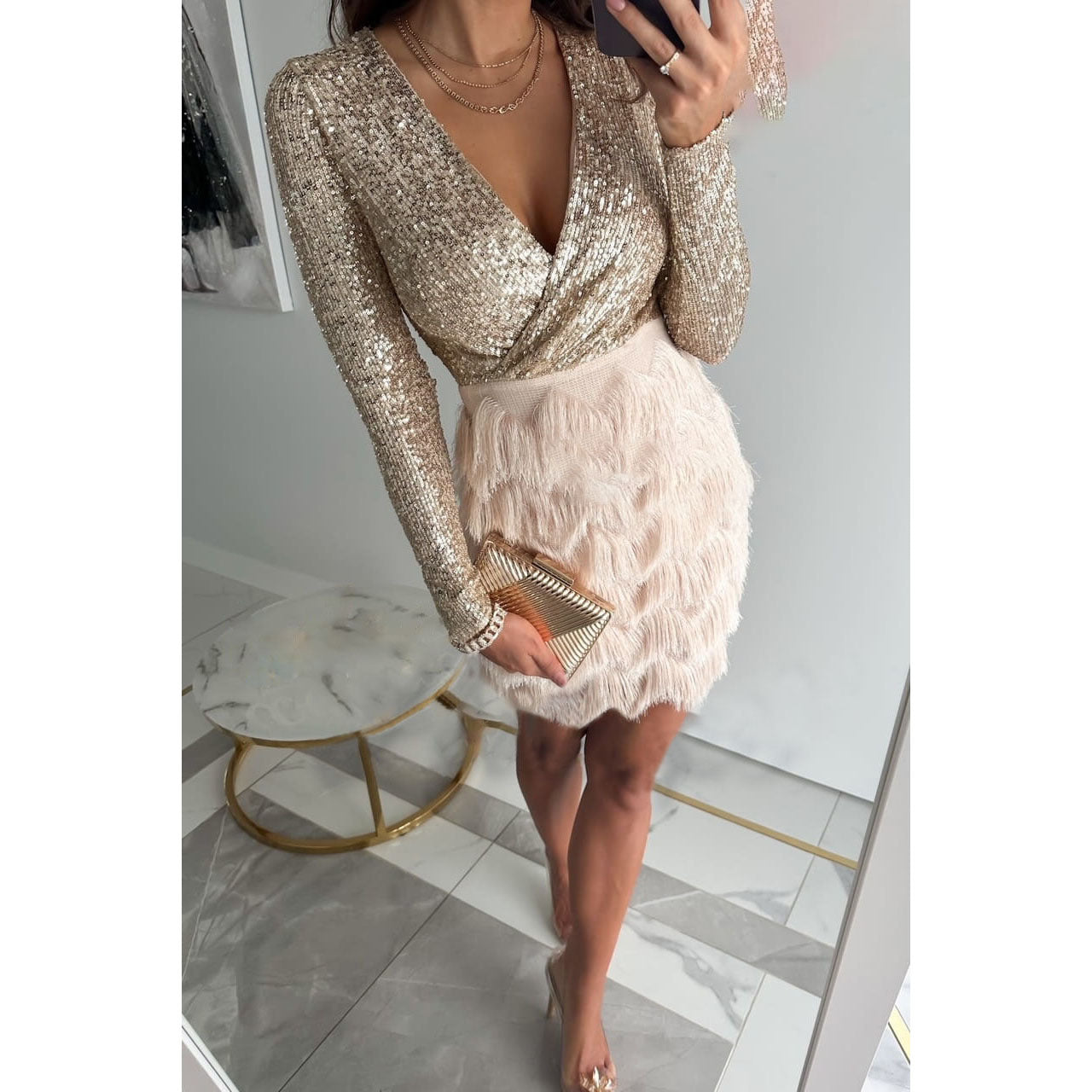 Robe de soirée femme – Robe mini élégante avec paillettes pour fête et cérémonie