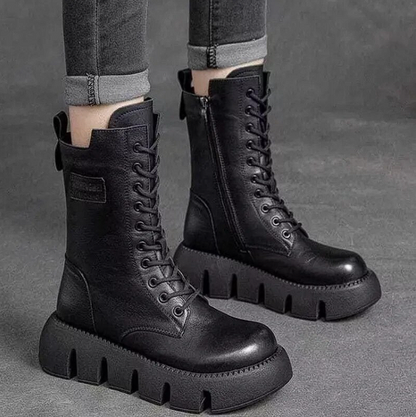 Bottes en cuir femme – Chaussures à lacets élégantes et confortables pour automne