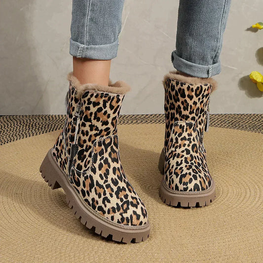 Bottes léopard femme – Chaussures décontractées en simili cuir tendance