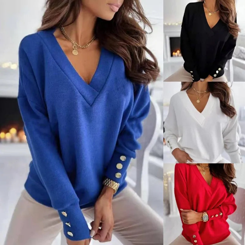 Pull élégant femme – Pull col V chic en maille douce pour toutes occasions