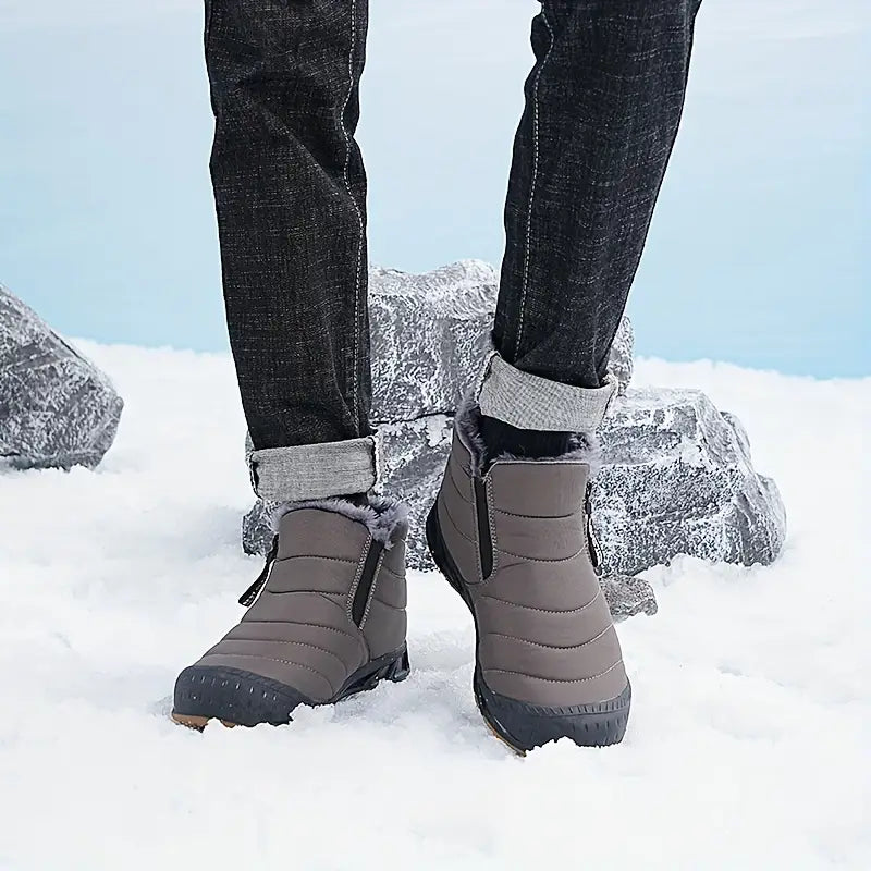 Bottes d'hiver homme – Bottes chaudes imperméables en cuir pour neige