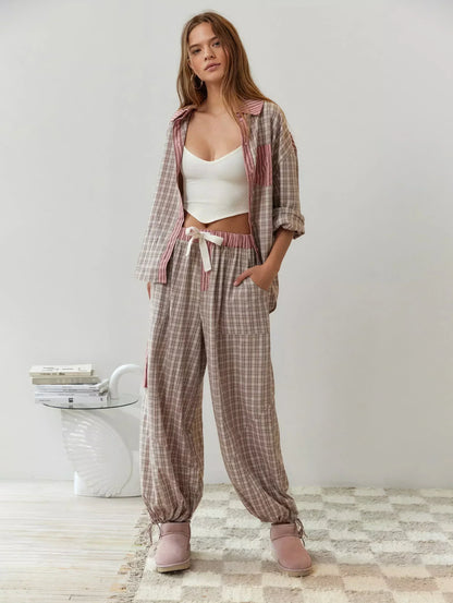 Pyjama à Carreaux Femme – Ensemble confortable en coton doux pour nuit élégante