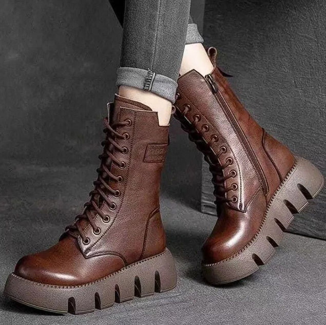 Bottes en cuir femme – Chaussures à lacets élégantes et confortables pour automne