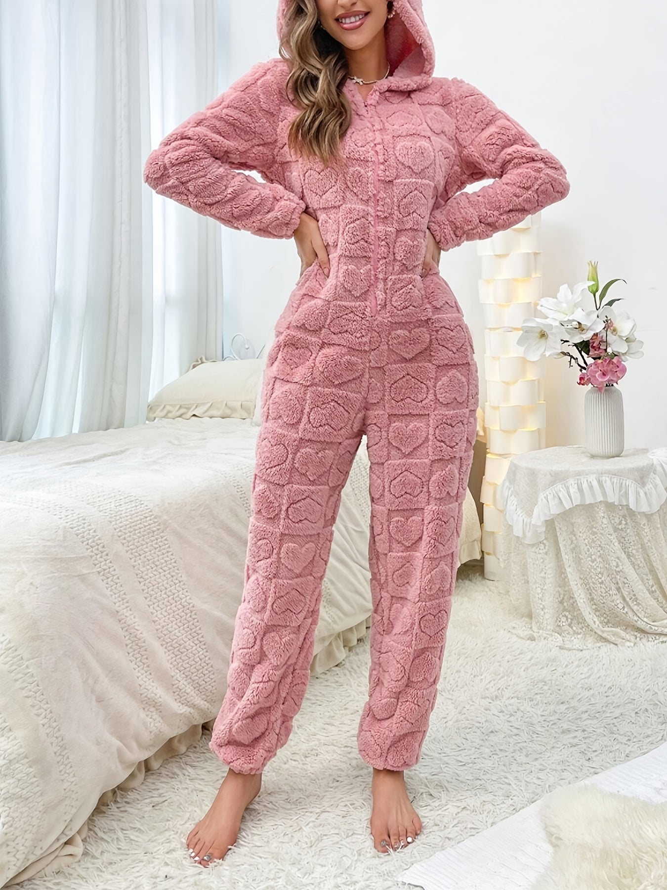 Combinaison confortable femme – Tenue décontractée avec capuche en coton doux