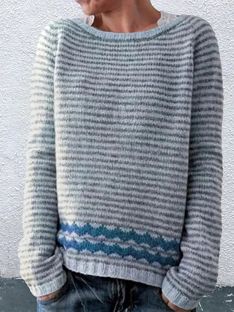 Pull rayé femme – Pull en tricot doux à manches longues pour automne hiver