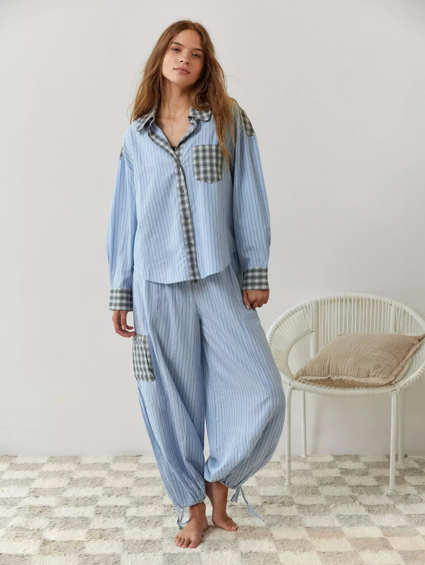 Pyjama à Carreaux Femme – Ensemble confortable en coton doux pour nuit élégante