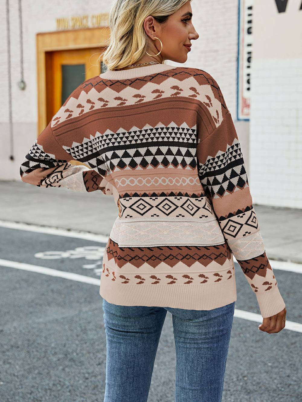 Pull géométrique femme – Pull élégant à motifs modernes et coupe confortable