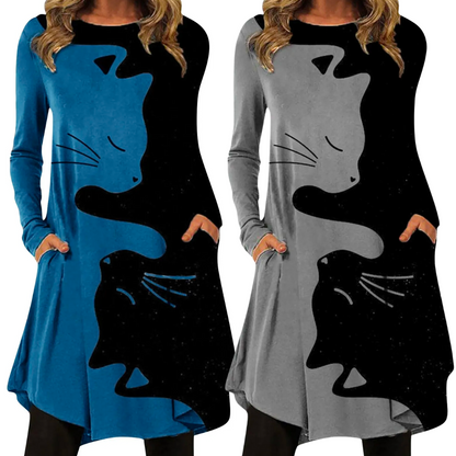 Robe de loisirs femme – Robe légère avec motif de chats tendance et confortable