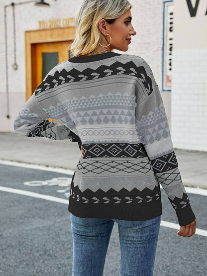 Pull géométrique femme – Pull élégant à motifs modernes et coupe confortable