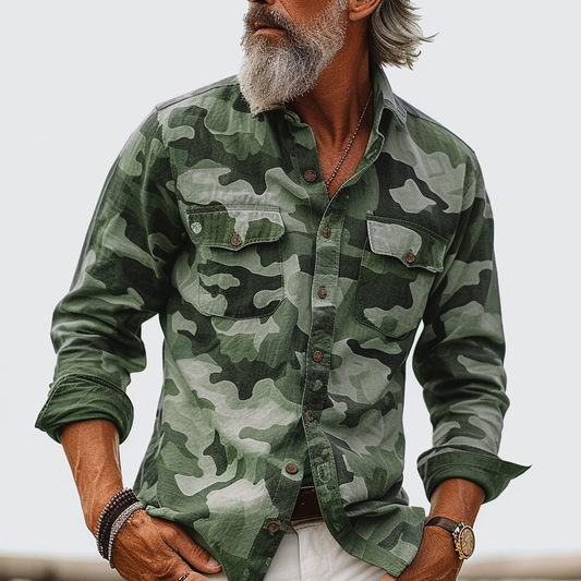 Chemise militaire homme – Chemise à design camouflé en coton confortable