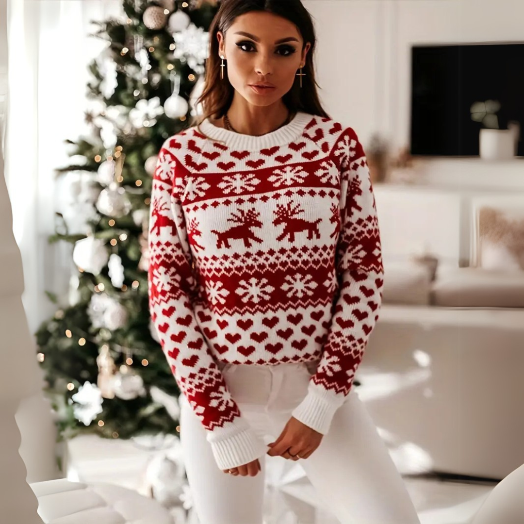 Pull de Noël élégant femme – Pull en laine doux avec motifs festifs chic