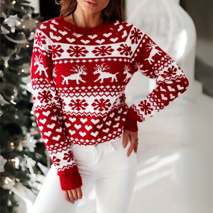 Pull de Noël élégant femme – Pull en laine doux avec motifs festifs chic