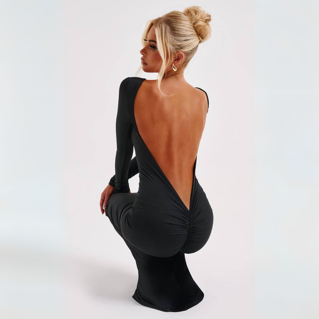 Robe longue dos nu femme – Robe élégante fluide pour soirée et mariage