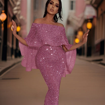 Robe de soirée femme – Robe éblouissante sans épaules chic et fluide pour cérémonie