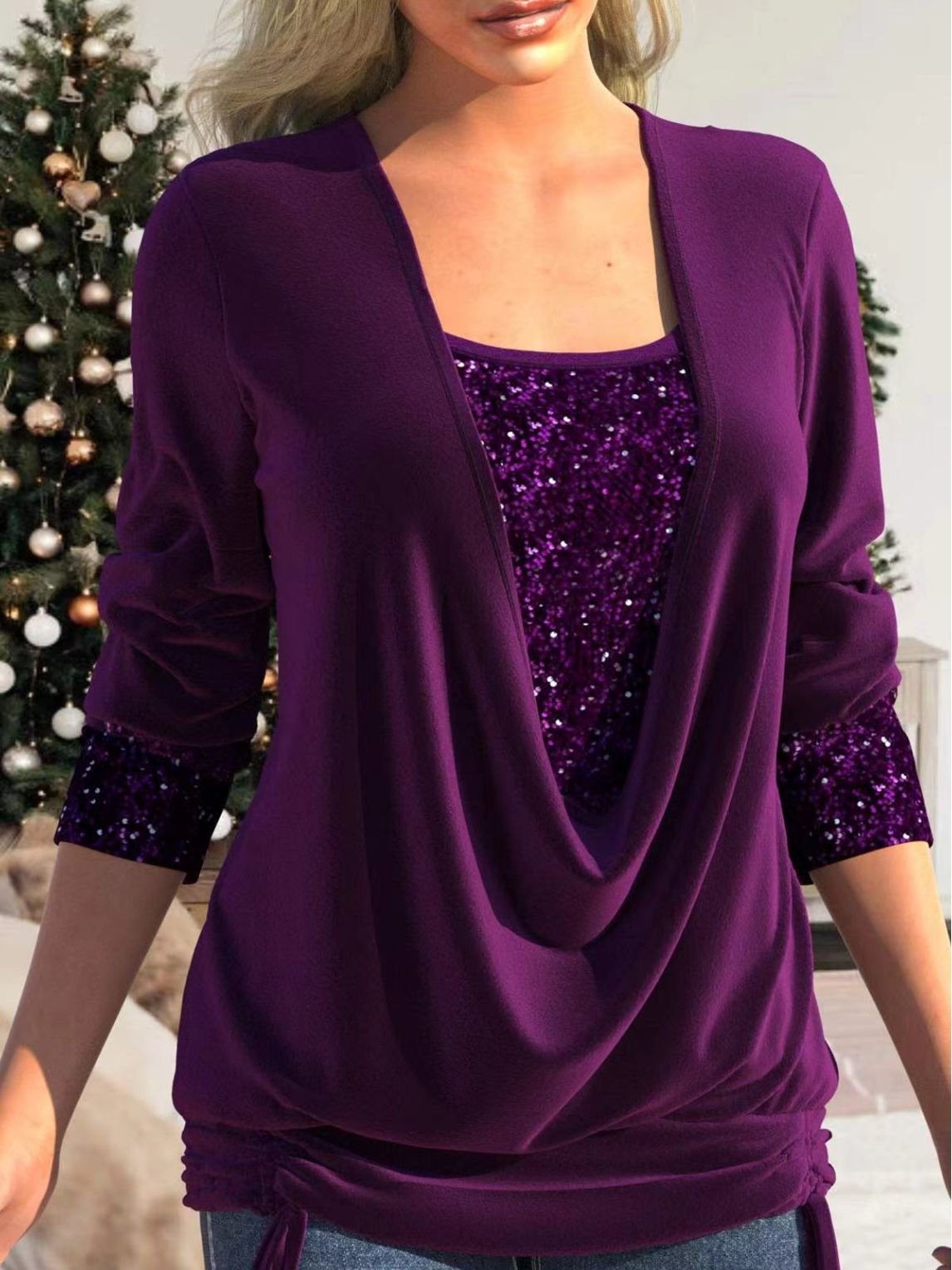 Blouse à paillettes femme – Top élégant à manches courtes pour soirée chic