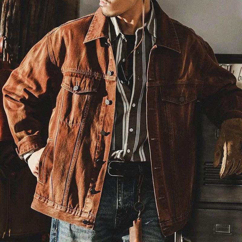 Veste en denim homme vintage – Veste décontractée en jean style rétro pour hommes