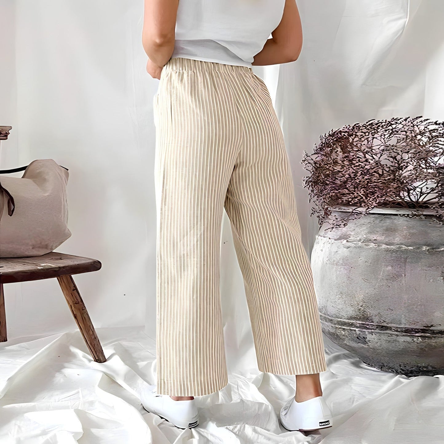 Pantalons rayés femme – Pantalon chic en coton léger pour look décontracté