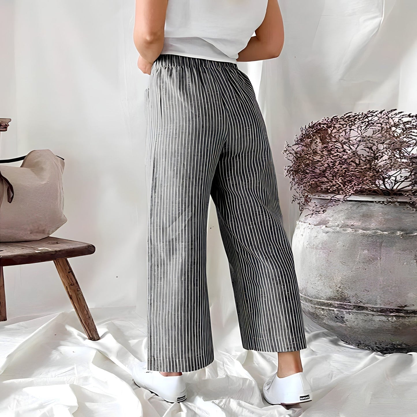 Pantalons rayés femme – Pantalon chic en coton léger pour look décontracté