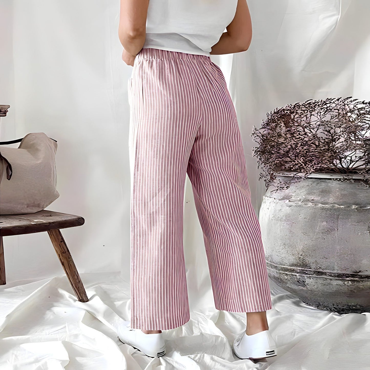 Pantalons rayés femme – Pantalon chic en coton léger pour look décontracté