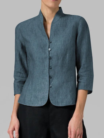 Blouse élégante femme – Chemisier chic en satin avec manches longues et col V