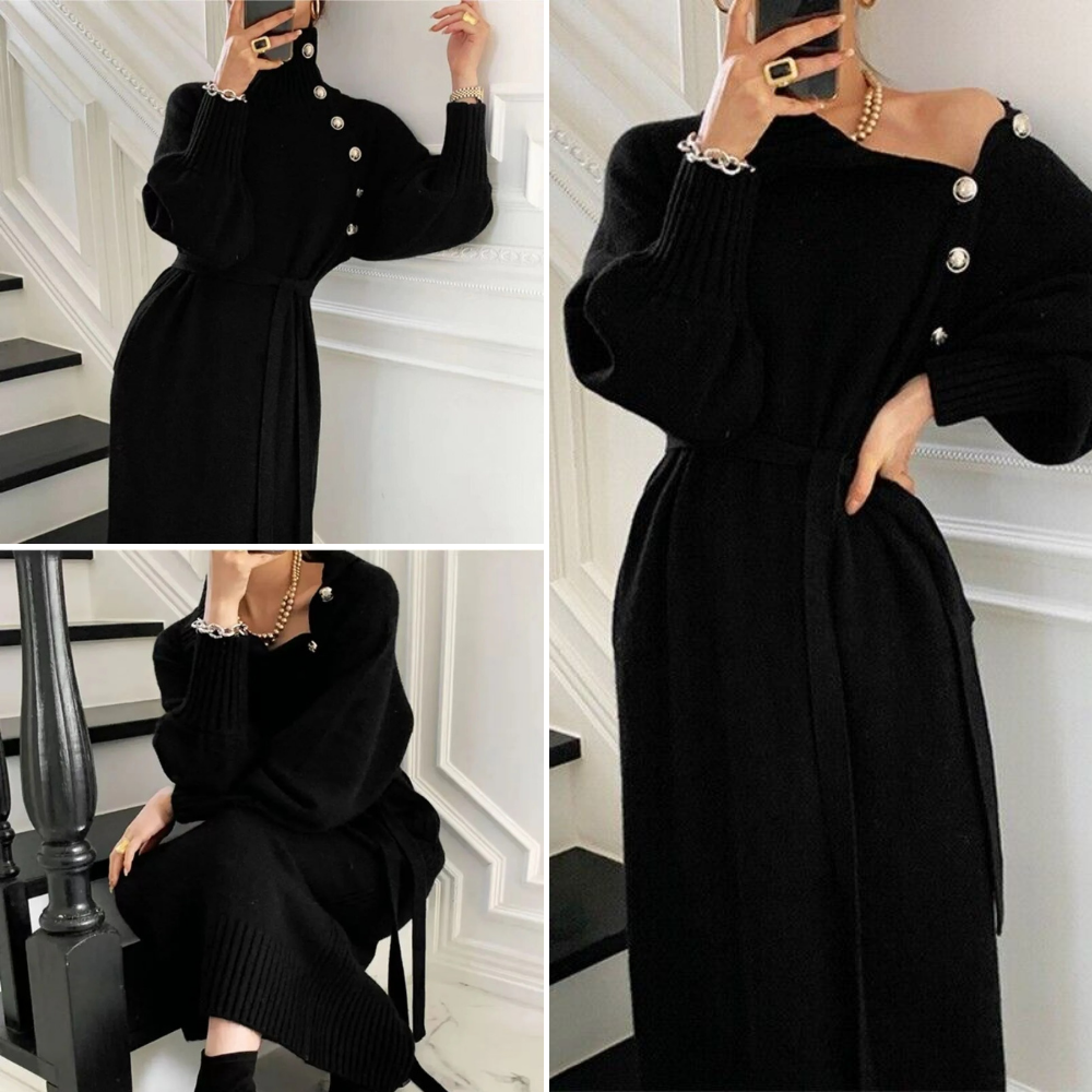 Robe d'hiver élégante femme – Robe chic en laine, coupe fluide et confortable