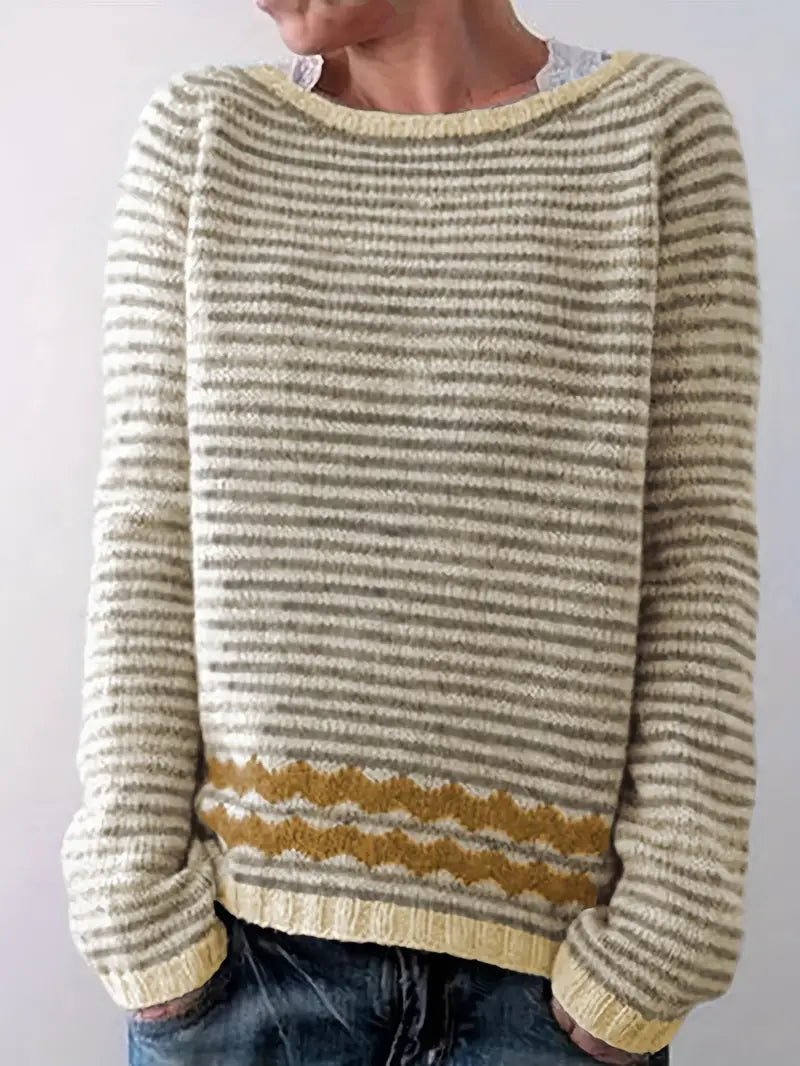 Pull rayé femme – Pull en tricot doux à manches longues pour automne hiver