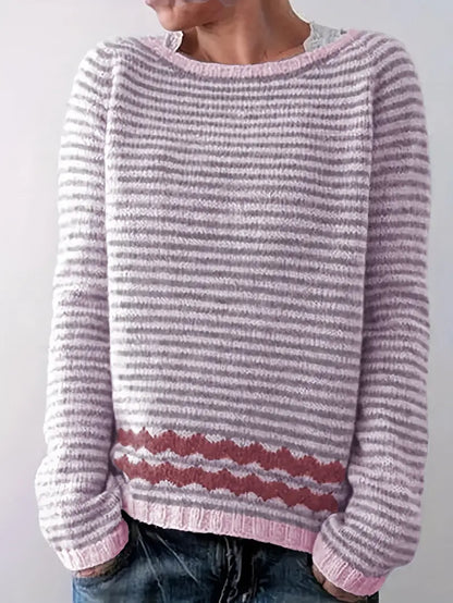 Pull rayé femme – Pull en tricot doux à manches longues pour automne hiver