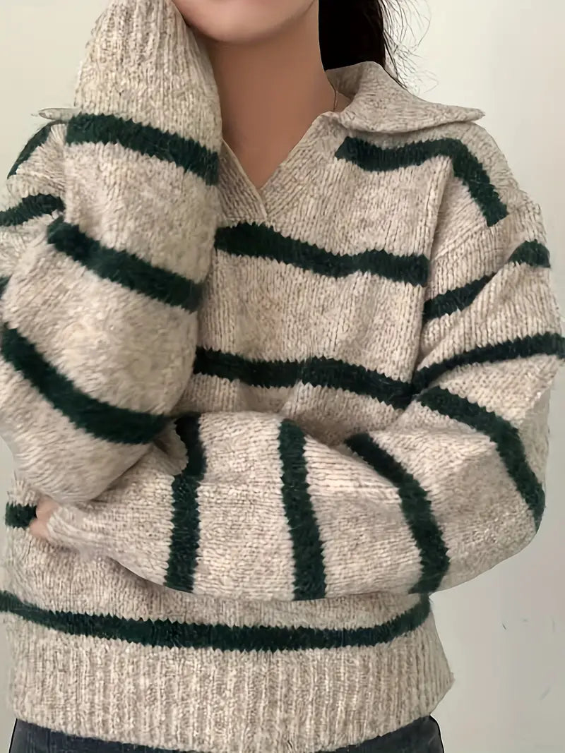 Pull en tricot rayé femme – Pull léger à manches longues pour style décontracté