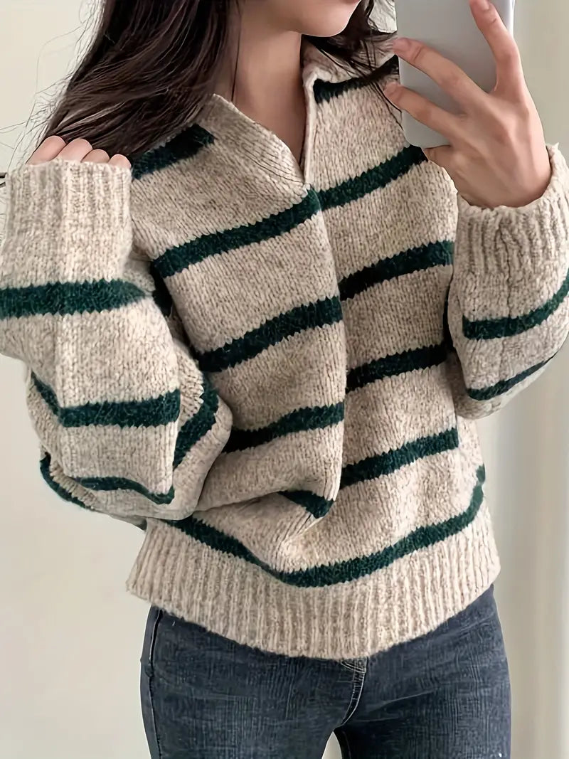 Pull en tricot rayé femme – Pull léger à manches longues pour style décontracté