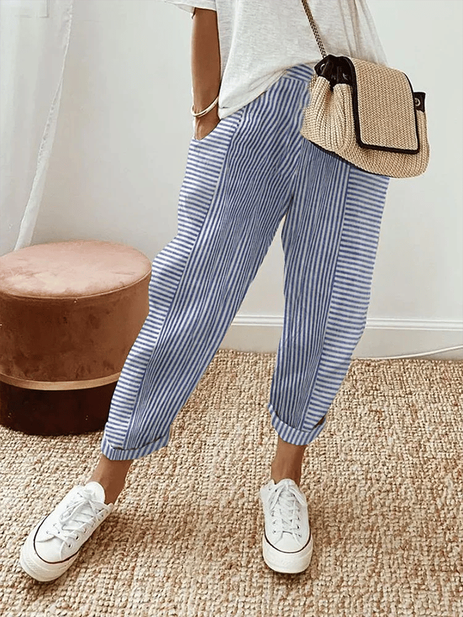 Pantalon rayé femme – Pantalon chic à rayures pour look décontracté et élégant