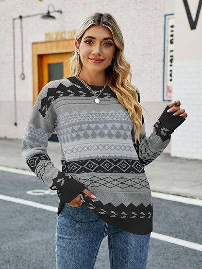 Pull géométrique femme – Pull élégant à motifs modernes et coupe confortable