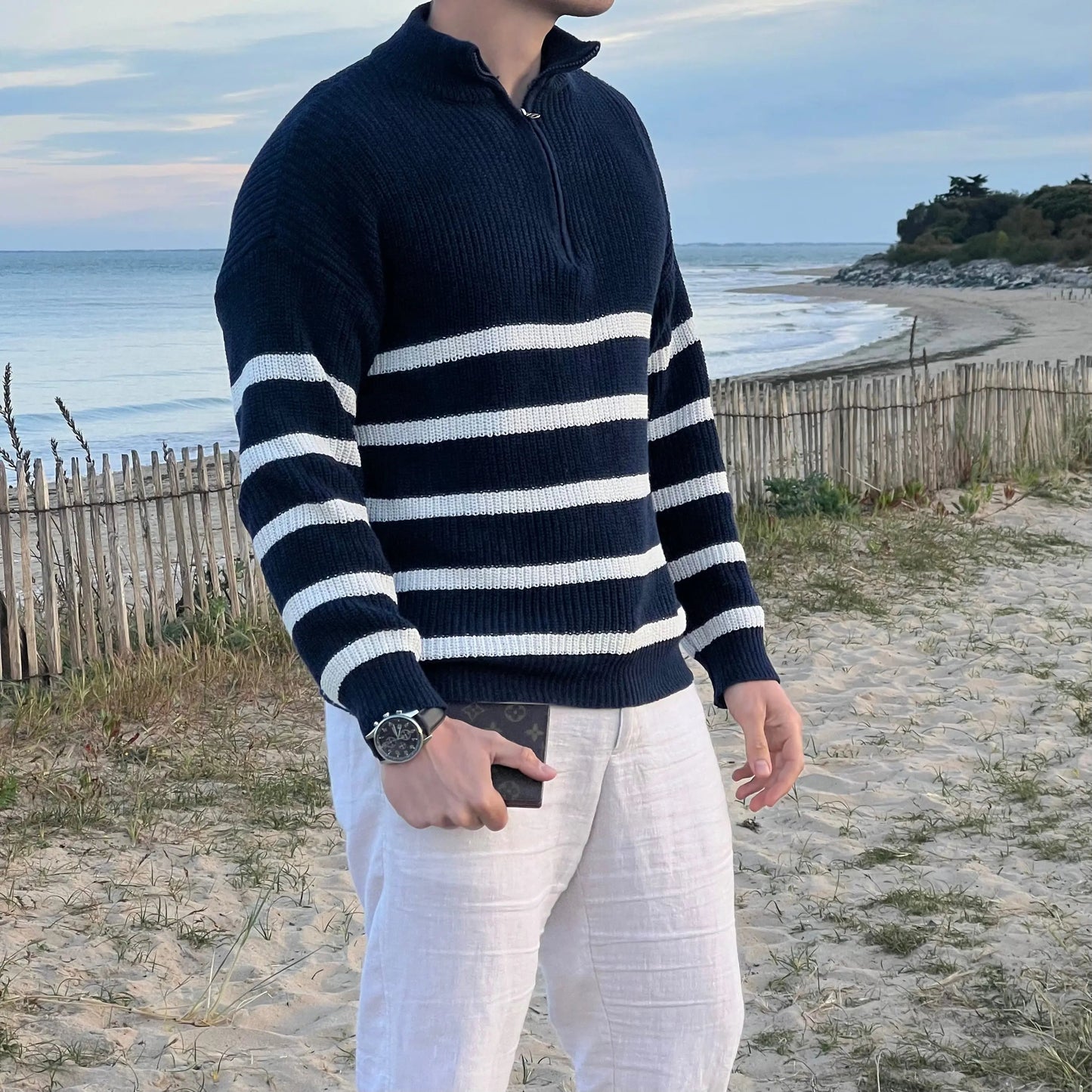 Pull rayé homme – Pull en coton doux à col rond pour look décontracté chic