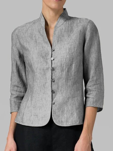 Blouse élégante femme – Chemisier chic en satin avec manches longues et col V