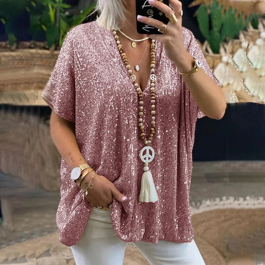 Blouse femme col en V – Top élégant à manches courtes pour été chic