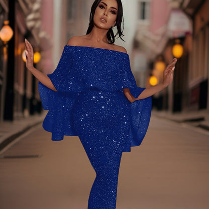 Robe de soirée femme – Robe éblouissante sans épaules chic et fluide pour cérémonie